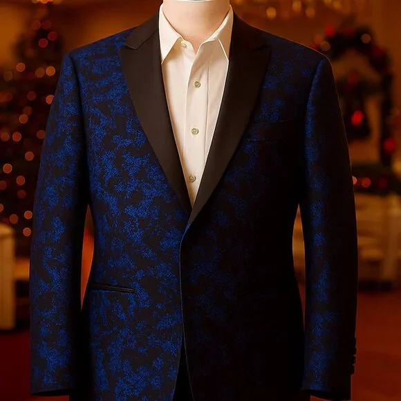 J.M. Haggar Premium Suit Tuxedo Jacket Men 42L/L/L Blue Black Classic Slim Fit - Picture 10 of 11